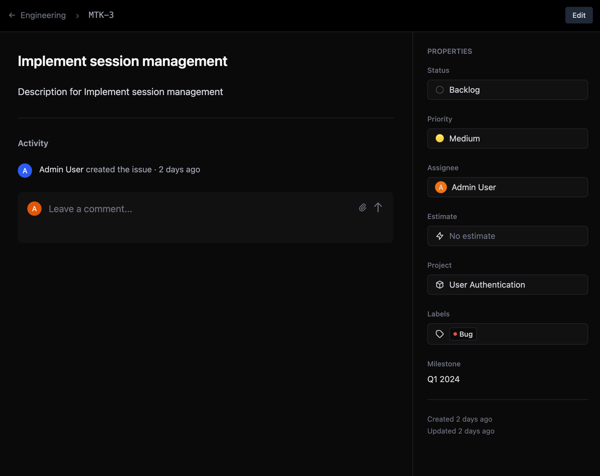 Issue tracking interface